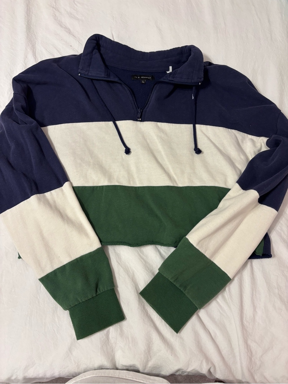 La Hearts Men's Colorblock Zip-Up Sweater in Navy, White & Green